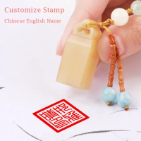 Chinese Traditional Style Stone Personal Name Stamp With Gift Box Inkpad Retro Calligraphy Seal Customize English Chinese Name