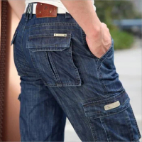 Men's Jeans Pants Workwear Multi-pockets Military Straight Motorcycle Denim Cargo Pants Men Casual Biker Long Trousers Men Cloth