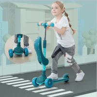 Kids Foot Scooters With Music Speaker For 3-6 Years Children Cycling 3 Wheels Foldable 4 Levels Adjustable Height Kick Scooter