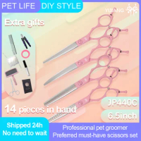 Yijiang Professional JP440C 6.5 Inch Macaron Series Straight/Curved/Thinning/Chunker Scissors Pet Grooming Dog Shear Set