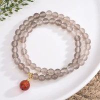 Asap Asli Ungu Batu Akik Asap Kelabu Gelang Berbilang Bulatan Fesyen Aksesori Wanita DIY Bahan Batu 