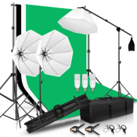 40-135W Bulbs Photo Studio Set White Octagonal Softbox Lighting Tripod Stand Background Support Green Backdrop Video Shooting