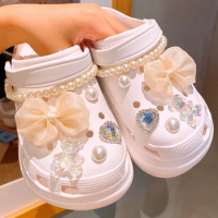 Cute Luxury Pearls Chains Shoes Charms Lace Bowknot for Crocs Charms for Crocs Accessories for Croc Decor Womens Shoes Decor