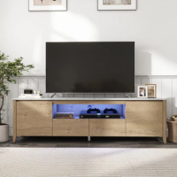 Vintage wood grain TV stand with LED lights, entertainment center TV cabinet, media console, living room storage cabinet