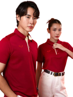เสื้อคอปกฐานเชิ้ตตัดต่อสาป (012288) สีแดง