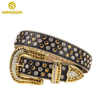 Gold Belt For Men Studded Cowboy Belt Western Luxury Designer Leather Strap Jeans Women Rhinestone Cowgirl Belt Ceinture Diamant