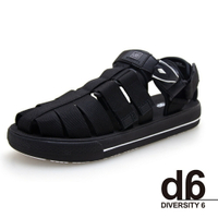 G.P(男)d6系列 Q軟潮流織帶護趾涼鞋 男鞋－全黑