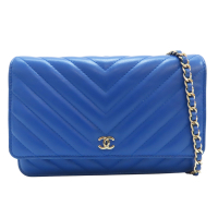 【二手名牌BRAND OFF】CHANEL 香奈兒 藍色 羊皮 山形紋 WOC 鍊帶 肩背包 銀扣