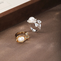 Pearl zircon open ring women's light luxury high-end sense living design niche light luxury versatil