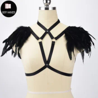 Feather Harness Wings Cage Bra Feather Open Chest Harness Women Belt Lingerie Festival Burlesque Fetish Wear Angel Body Harness