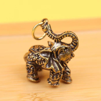1Pc Solid Brass Lucky Elephant Office Desktop Decorations Chinese Wealth Texts Vintage Copper Animal Figurines Ornaments