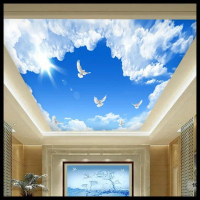 Ready Wallpaper 3D Custom Plafon Langit Awan Biru Merpati Putih (19Plf-005) Best Quality Asli 100% O