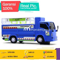 Manan Mobil Mobilan Truk Oleng Fuso Basuri Engkel Angkut Gas Pertamini Berjalan Bersuara LED Blue
