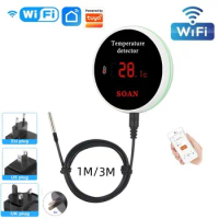 Tuya WiFi Temperature Senor 1M/3M Probe Digital LCD Screen Smart Life Thermometer For Fridge Water Pool Thermostat Remote Alarm