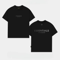 Essentials Áo Thun Cổ Tròn Local Brand In Cao Nổi Essentials Premium Cotton 4 Màu Nam Menswear Đen