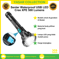 Senter LED Besar Super Terang Jarak Jauh Rechargeable Baterai Cas USB