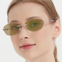 超輕純鈦無框變色近視眼鏡女士可配有度數素顏神器復古平光鏡9116