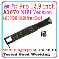 Wifi Version For iPad Pro 12.9 2nd A1670 Motherboard With Touch ID Logic boards 64GB 256GB 512GB Full chips Plate iCloud Unlock