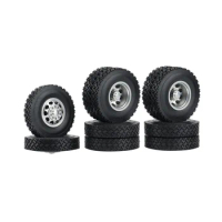 6PCS Metal Front &amp; Rear Wheel Hub Rubber Tire Wheel Tyre Complete Set for 1/14 RC Trailer Tractor Truck Car