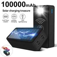 100000mAh Power Bank Magnetic Wireless Super Fast Charge 2.1A Solar Charging 4USB Powerbank For Xiaomi IPhone15 Portable Battery