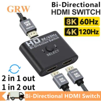 8K 60Hz HDMI-Compatible Switch Splitter Bi-Direction 1x2/2x1 HDMI-compatible Switcher 2 in1 Out for PS4 TV Box Switcher Adapter