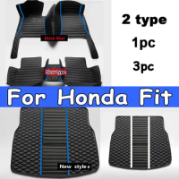 Car Floor Mats For Honda Fit Jazz GK3 4 5 6 7 2014~2020 Carpet Mat Luxury Leather Rug Interior Parts Car Accessories GH7 GP5 6