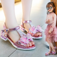 洋氣女童涼鞋子夏新款時尚水鉆女孩高跟公主鞋潮中大童蝴蝶結