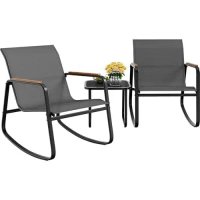 3 Piece Rocking Bistro Set, Outdoor Patio Furniture Set with Wooden Armrests, Porch Chairs Set with 