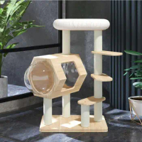 Cat Climbing Frame, Litter Tree and Space Capsule, Small Solid Wood, Sisal Cat Shelf