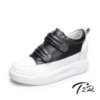 【T2R】正韓空運-增高鞋自黏款真皮小白鞋-增高約7公分-黑(5985-2047)