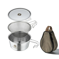 4-in-1 450ml Camping Bowl Stainless Steel Sierra Cup Bowl Kit with Mesh Strainer Lid and Storage Bag Colander for Camping Hiking