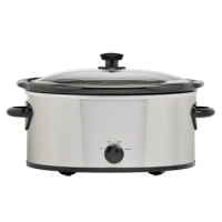 6 Quart Oval Slow Cooker, Stainless Steel Finish, Glass Lid, Perfect for Slow-Cooking Meats, stews, Soups &amp; Chili