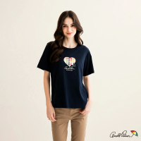 【Arnold Palmer 雨傘】女裝-胸前心形品牌LOGO刺繡T恤(深藍色)