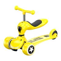 Kids 3 Wheel Kick Scooter Adjustable Height With Foldable Seat LED Rotating Flashing Wheels Kids Foot Scooter