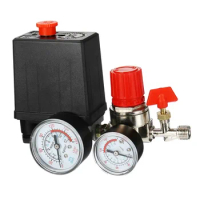 240V Air Compressor Pump Pressure Control Switch 4 Port Air Pump Control Valve 7.25-125 PSI with Gauge