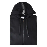 【BURBERRY 巴寶莉】BURBERRY SIREN字母LOGO織帶設計棉質長袖連帽外套(黑)