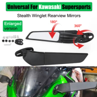 Motorcycle Stealth Winglet Mirrors Side Adjustable Rotating Universal Rearview Mirror For Kawasaki Supersports