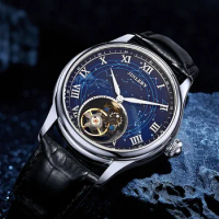 JINLERY Luxury Men Tourbillon Mechanical Watch for Men Sapphire Glass MECHAN MAN Wristwatch Stainless Waterproof Steel Strap