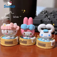Sanrio Anime Family Blind Box Hello Kitty Kuromi Cinnamoroll Pochacco Pompom Purin Gudetama Hot Spring Series Figurine Toy Gift