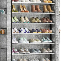 Shoe Rack 10Tier Large Capacity 50-56Pairs Beautiful Tall Shoe Shelf Free Standing Storage Cabinet Entryway Closet