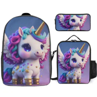 Divertidos De Magical Cute Baby Unicorn Magical Unicorn 3 in 1 Set 17 Inch Backpack Lunch Bag Pen Bag Durable Pencil Case Comfo