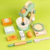Girls Simulation Pretend Play Kitchen Toy Wood Kitchen Cooking Utensils Blender Make Cake Food Toy Miniature Kitchen Set