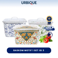 URBIQUE - Baskom Persegi Motif 1 Set Isi 3Pcs / Square Bowl Set / Baskom Enamel Motif dengan Tutup W