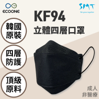 【ECOONE】韓國製造KF94成人款黑色立體四層口罩(兩盒 共50片)