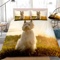 3D Dog Duvet Cover Set West Highland White Terrier Dog Bedding Kids Boys Girls Pet Quilt Cover Queen