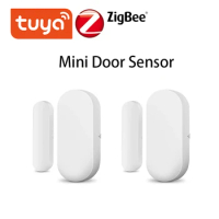 2pcs Tuya Zigbee Window Door Sensor Detect Open Close Tuya App Real Time Monitoring Smart Magnetic Contact Anti-tamper Button