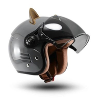 MJ Helm Bipplast Bogo Retro Fantasy V2 dengan Kuping Kucing SNI Berkualitas M GORILA CAT BROWN
