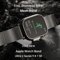 Compatible with Apple Watch Band Series 9, Ultra 2, SE 8 7 6 5 4, Stainless Steel Mesh Watch Bracelet for iWatch Bands 49/45/44