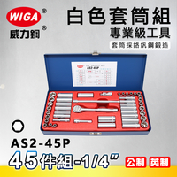 WIGA 威力鋼 AS2-45P 1/4＂ 45件組白色套筒組 [2分頭, 附棘輪扳手, 接桿]