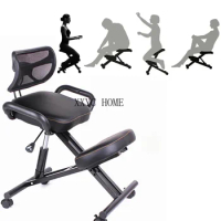 A,Ergonomically Designed Knee Chair with Back and Handle Office Kneeling Chair Ergonomic Posture Leather Black Chair With Caster